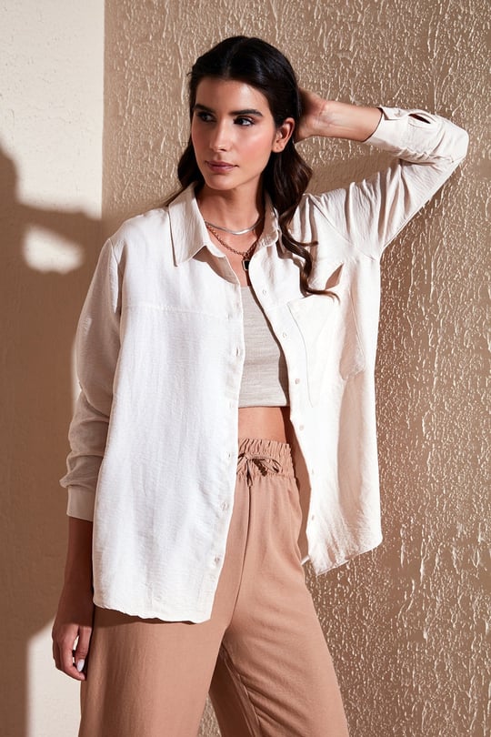 Lela Relaxed Fit Tek Cepli Kadın Gömlek 67040852S4 TAŞ