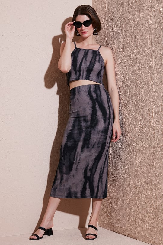 Lela Slim Fit İp Askılı Yırtmaçlı Midi Alt-Üst Kadın Takım 5869021 SİYAH