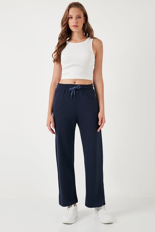 Lela Streç Bol Paça Regular Fit OYSHO Kumaş Kadın Eşofman Altı 5865881 LACİVERT
