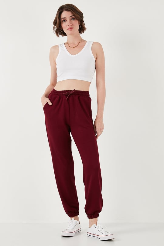 Lela Streç Regular Fit OYSHO Kumaş Kadın Eşofman Altı 5865798O BORDO