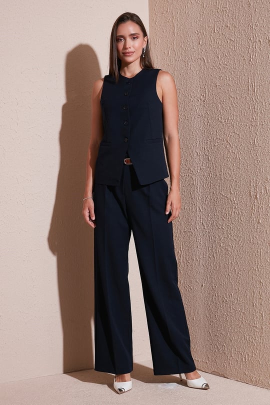Lela Wide Leg Yüksek Bel Geniş Paça Palazzo Kadın Pantolon 65271262 LACİVERT