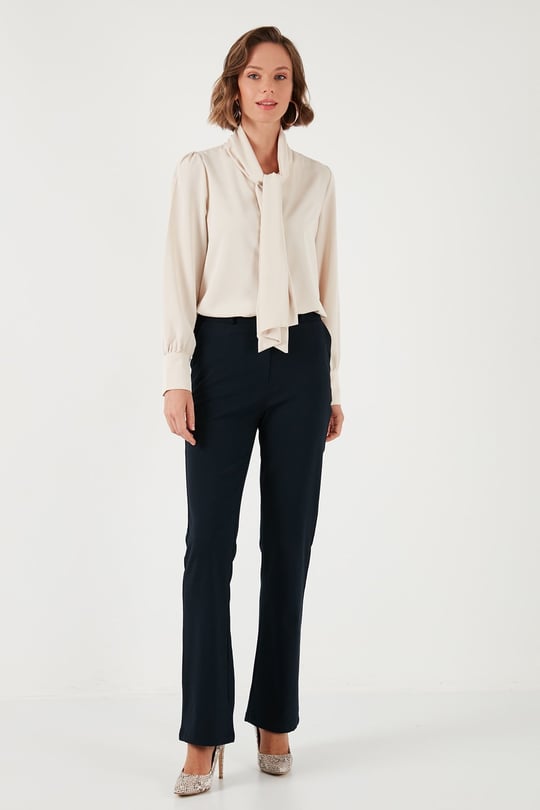 Lela Yüksek Bel Regular Fit Bol Paça Kadın Pantolon 611PL030W4 LACİVERT