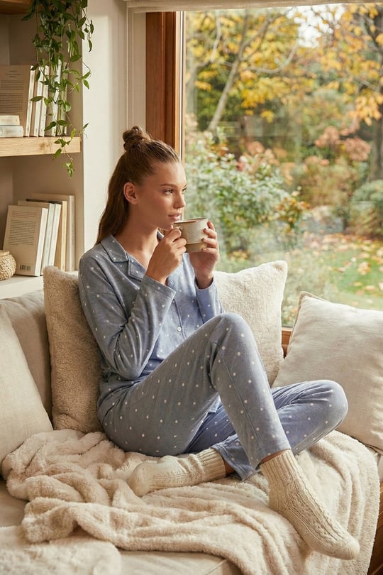Lela Yumuşak Dokulu Standart Fit Düğmeli Uzun Kollu Kışlık Kadın Pijama Takımı 60956601 GRİ