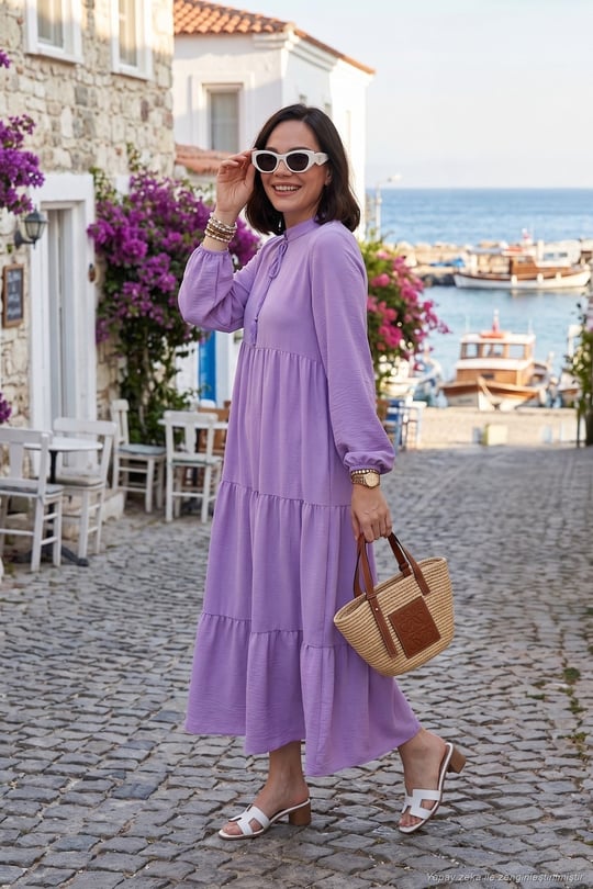Modest Regular Fit Dik Yaka Uzun Kadın Elbise 611EL545 EFLATUN