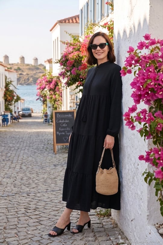 Modest Regular Fit Dik Yaka Uzun Kadın Elbise 611EL545 SİYAH