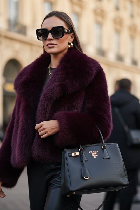 Oversize Fit Gömlek Yaka Cepli Astarlı  Mont Kadın Kürk 497BERRY BORDO