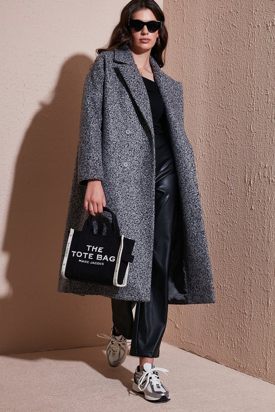 Oversize Fit Mono Yaka Düğmeli Buklet Uzun Kaşe Kadın Kaban 6810236 ANTRASİT