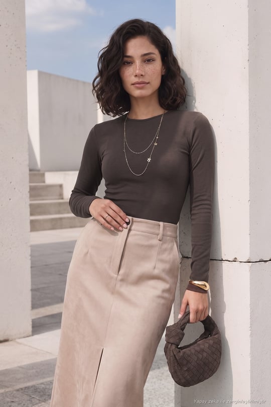 Pamuklu Bisiklet Yaka Crop Kadın Bluz 5867060 KAHVE