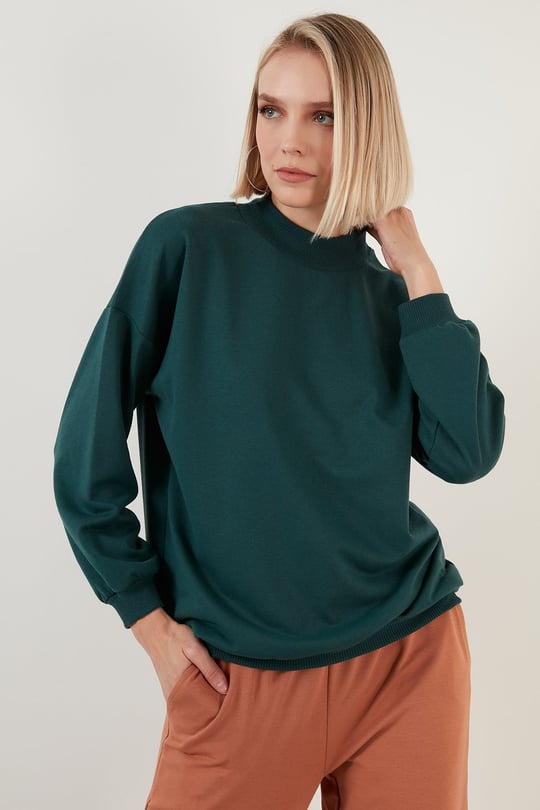 Pamuklu Dik Yaka Basic Örme Kadın Sweat 5863323 NEFTİ
