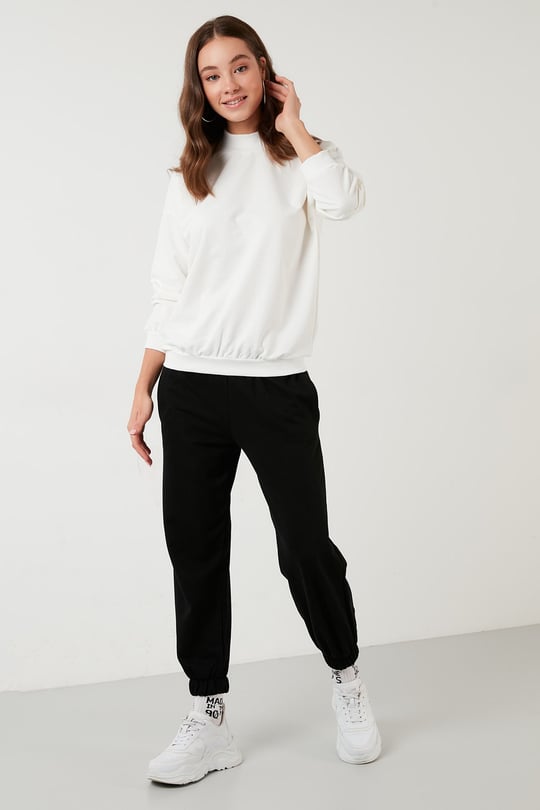 Pamuklu Dik Yaka Basic Örme Kadın Sweat 5863323 EKRU