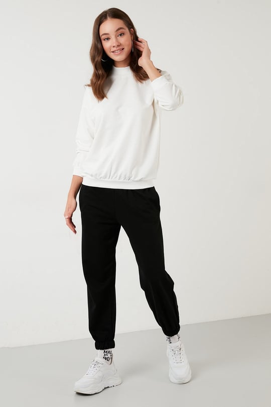 Pamuklu Dik Yaka Basic Örme Kadın Sweat 5863323 EKRU