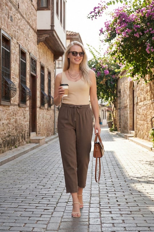 Pamuklu Normal Bel Regular Fit Düz Paça Kadın Pantolon 668YP42282S4 KAHVE