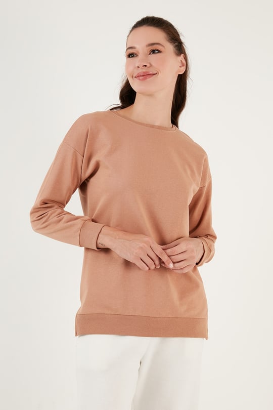 Pamuklu Regular Fit Bisiklet Yaka Basic Kadın Sweat 5863569 BİSKÜVİ