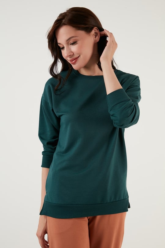 Pamuklu Regular Fit Bisiklet Yaka Basic Kadın Sweat 5863569 NEFTİ
