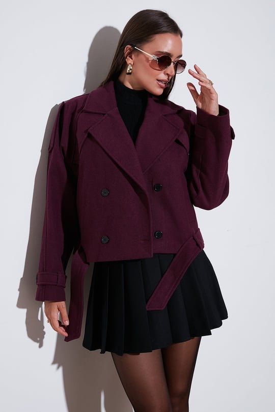 Pamuklu Regular Fit Yumuşak Dokulu Kaşe Kısa Kadın Kaban 6810286 BORDO