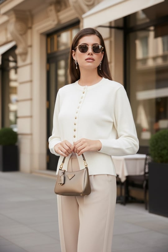 Premium Comfort Fit Yuvarlak Yaka Crop Triko Kadın Hırka 680HI00164 EKRU