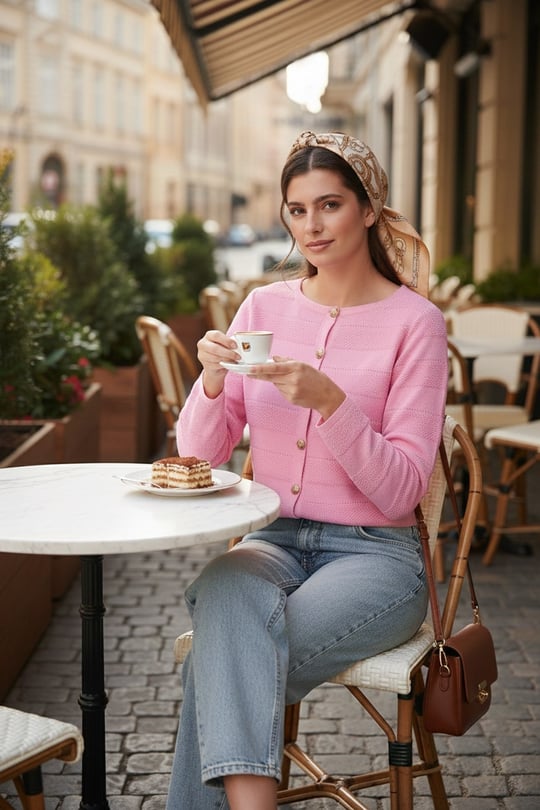 Premium Regular Fit Bisiklet Yaka Düğmeli Dokulu Triko Kadın Hırka 680HI00337 Şeker Pembe