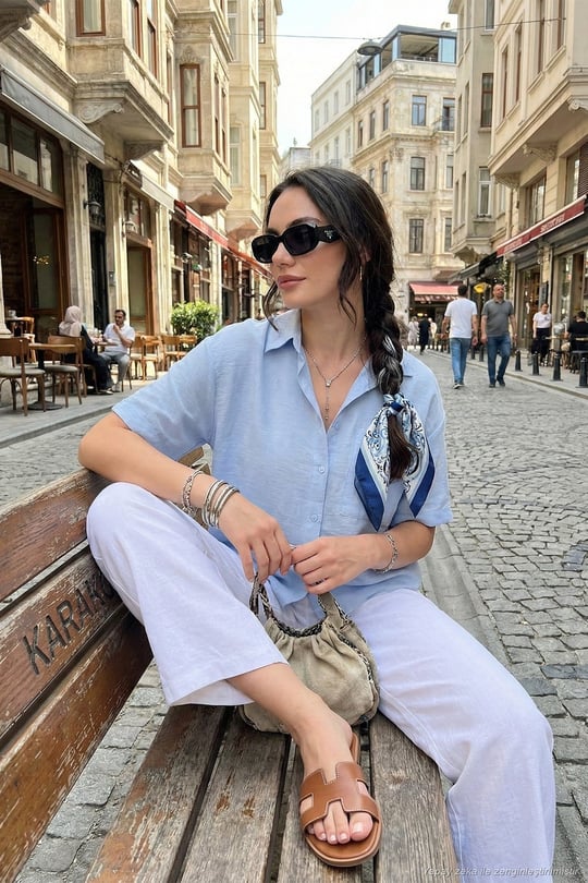Regular Fit Göğüs Cepli Kısa Kollu Kadın Gömlek 6779324 BEBE MAVİ