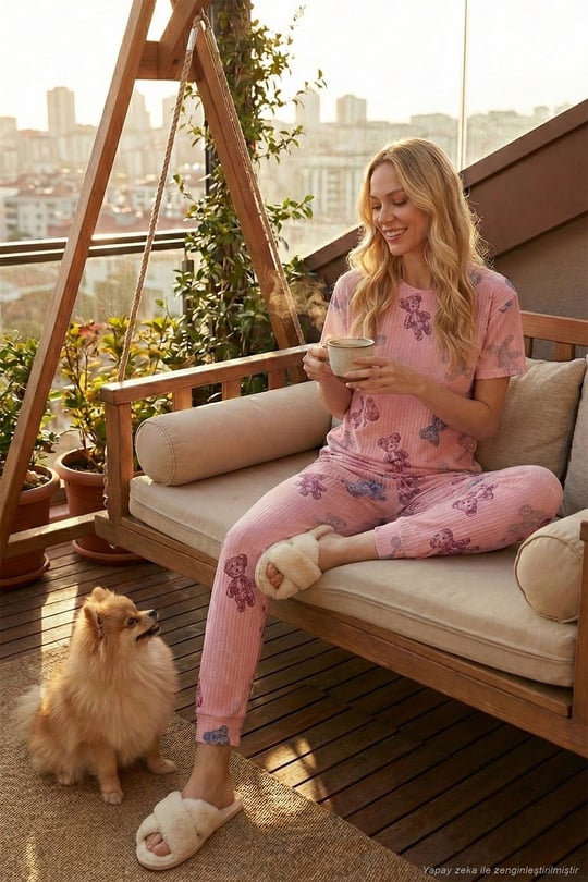 Regular Fit Kısa Kollu Kadın Pijama Takımı 65740104 PEMBE