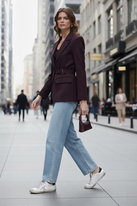 Regular Fit Kruvaze Yaka Kemerli Blazer Kadın Ceket 6839367 MÜRDÜM