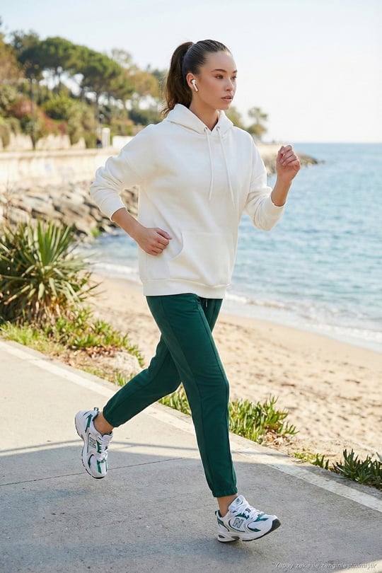Regular Fit Pamuklu Kapüşonlu Yaka Şardonlu Kışlık Kadın Sweat 5863854 EKRU