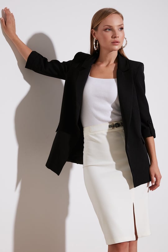 Regular Fit Truvakar Kol Klasik Kadın Ceket 6056697 SİYAH