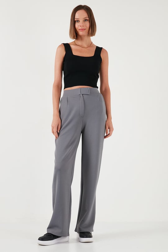 Regular Fit Yüksek Bel Bol Paça Kadın Pantolon 5861279 GRİ