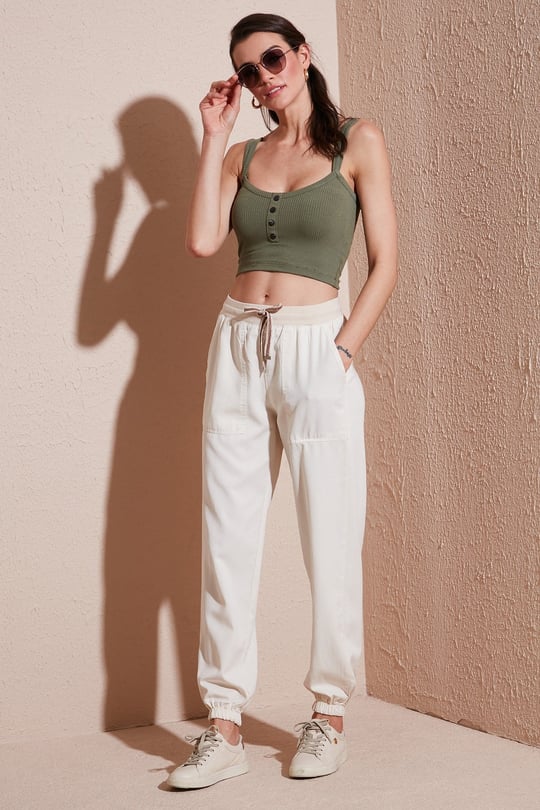 Regular Fit Yüksek Bel Lastikli Paça Jogger Spor Kadın Pantolon 668YP5039 TAŞ