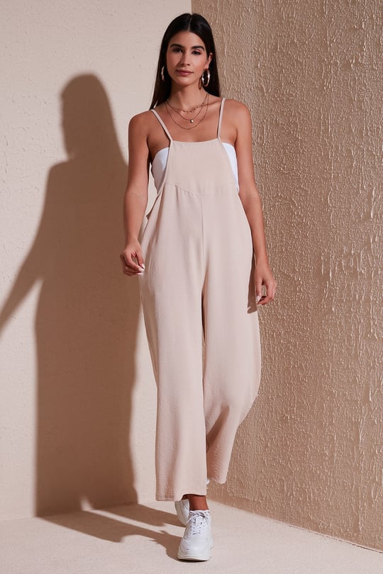 Relaxed Fit Ayarlanabilir İp Askılı Bahçıvan Kadın Tulum 66970192S4 TAŞ