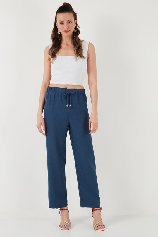 Relaxed Fit Bol Paça Kadın Pantolon 5865826 İNDİGO