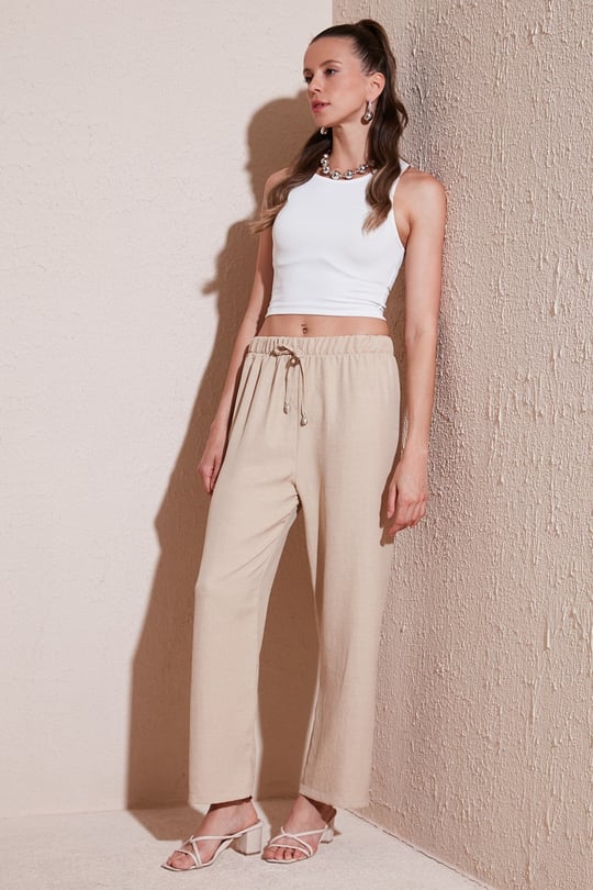 Relaxed Fit Bol Paça Kadın Pantolon 5865826 TAŞ