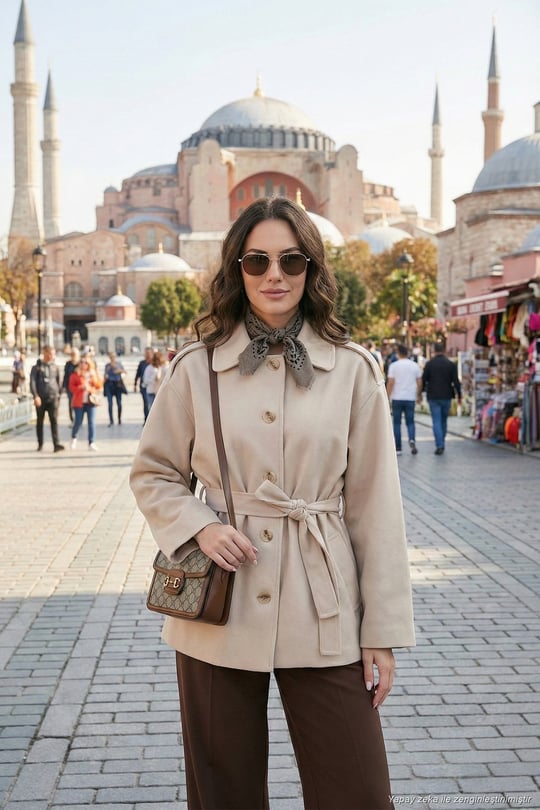 Relaxed Fit Kuşak Detaylı Klasik Yaka Kadın Trençkot 6927651 TAŞ