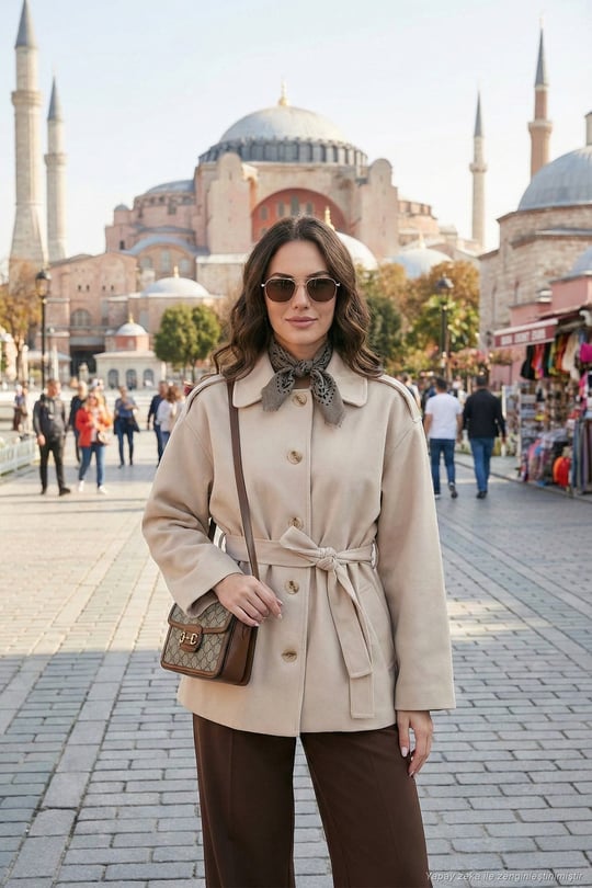 Relaxed Fit Kuşak Detaylı Klasik Yaka Kadın Trençkot 6927651 TAŞ