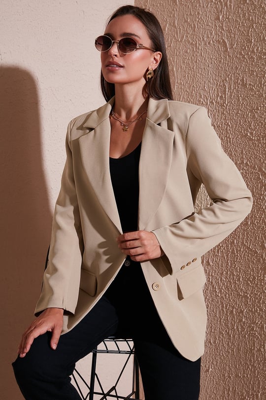 Relaxed Fit Mono Yaka Cepli Blazer Kadın Ceket 611BC00132 VİZON