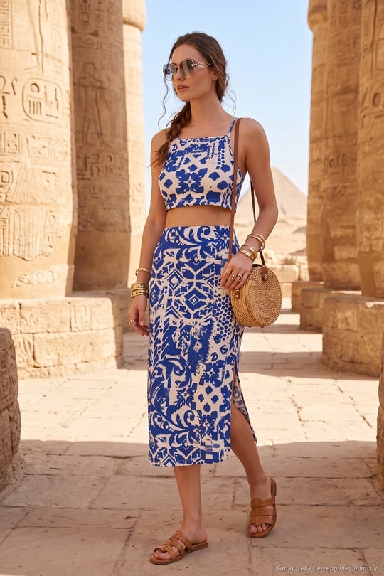 Slim Fit İp Askılı Yırtmaçlı Midi Alt-Üst Kadın Takım 5865726 SAKS