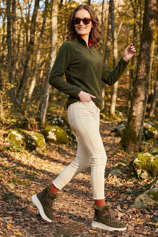 Slim Fit Yumuşak Dokulu Anti-Pilling Tüylenme Yapmayan Yarım Fermuarlı Kadın Polar 5907000 HAKİ