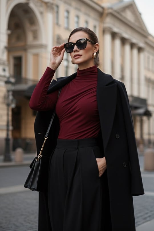 Streç Büzgü Detaylı Slim Fit Dik Yaka Kadın Bluz 669925 BORDO