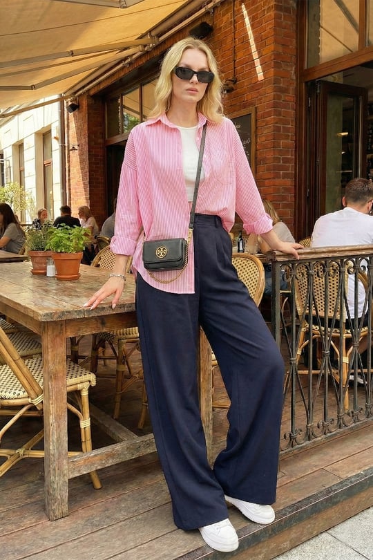 Wide Leg Yüksek Bel Geniş Paça Palazzo Kadın Pantolon 5866290 LACİVERT