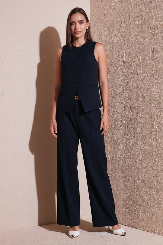 Wide Leg Yüksek Bel Geniş Paça Palazzo Kadın Pantolon 65271262 LACİVERT