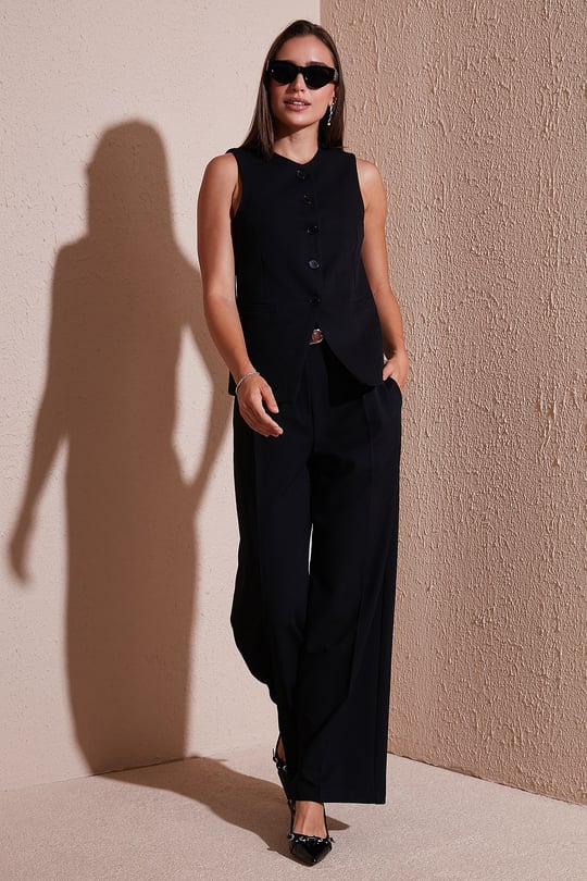 Wide Leg Yüksek Bel Geniş Paça Palazzo Kadın Pantolon 65271262 SİYAH