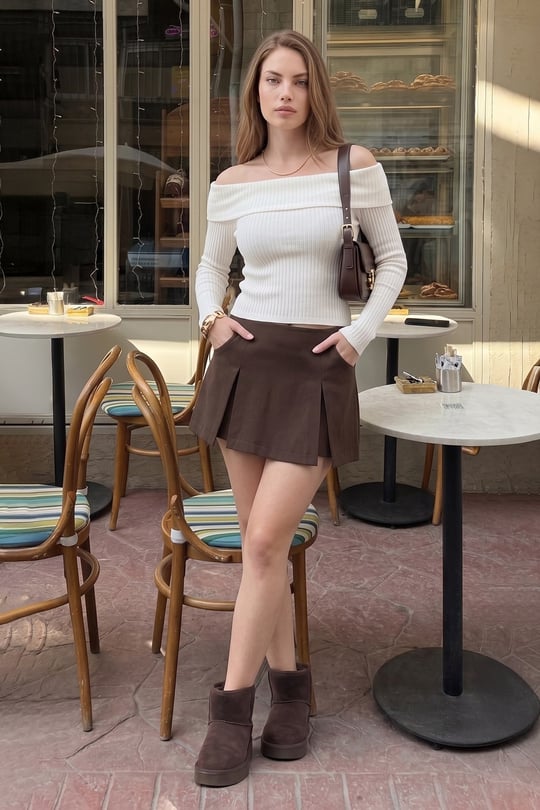 Yüksek Bel Pile Detaylı Mini Kadın Şort Etek 5866915 KAHVE