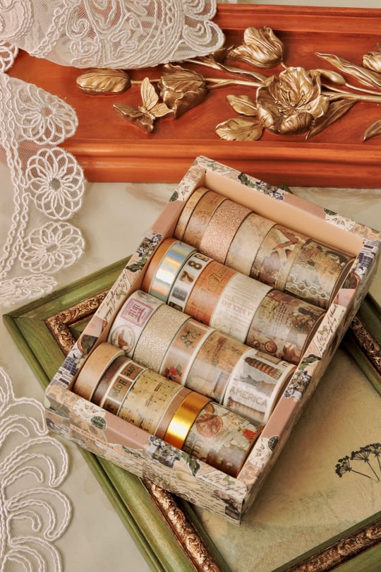 Nova Crafts Kahverengi Retro Maedieral Series Tablolar 24 lü Washitape Seti ( Bullet Journal için uygundur.)