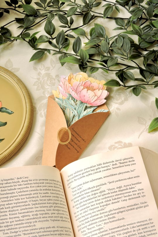 Nova Crafts Şakayık Buketi Peony Çiçekli Dekoratif Kağıt - Kitap Ayracı 10 adet