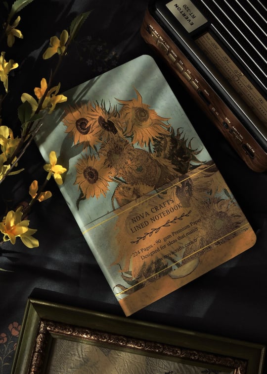 Nova Crafts Van Gogh Koleksiyonu Çizgili Defter Ayçiçekleri  A5  Yaldızlı ve Çizilmez Kapak