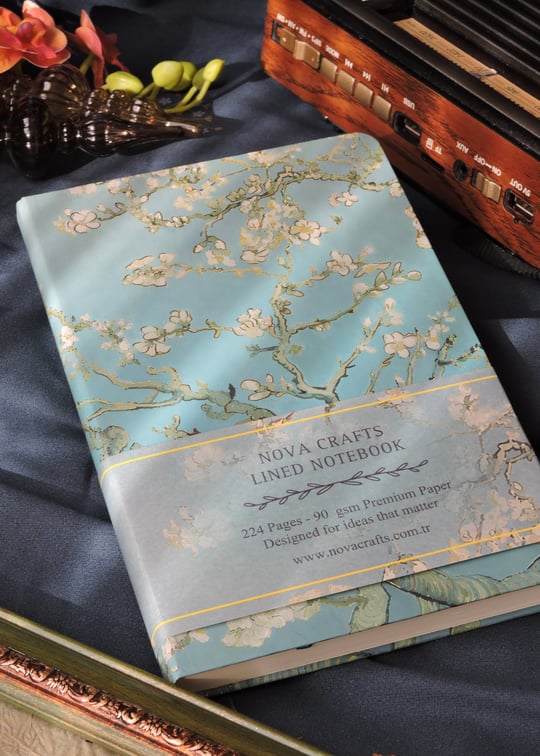 Nova Crafts Van Gogh Koleksiyonu Çizgili Defter Badem Ağacı A5  Yaldızlı ve Çizilmez Kapak