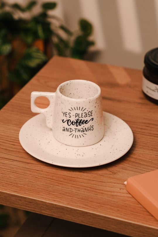 Coffee Yazılı El Yapımı Seramik Türk Kahvesi Fincanı | 100 ml | Seramik | 2 Parça
