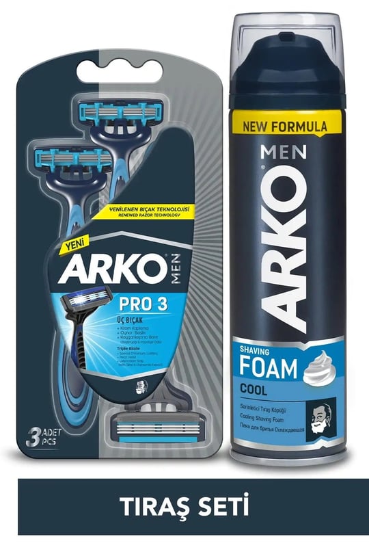 Men T3 Pro 3 Bıçaklı Tıraş Bıçağı 3'lü & Cool Tıraş Köpüğü 200 Ml Avantaj Paket