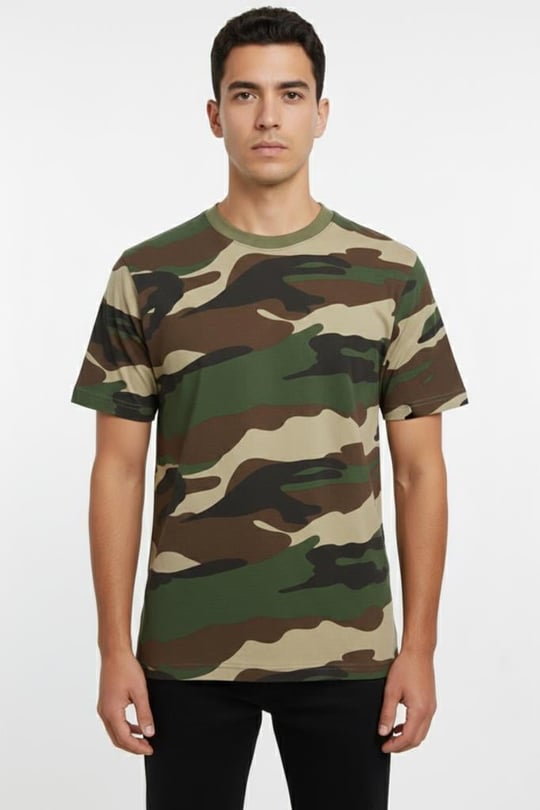 Sword Bisiklet Yaka Kısa Kollu Kamuflaj Erkek T-Shirt Single