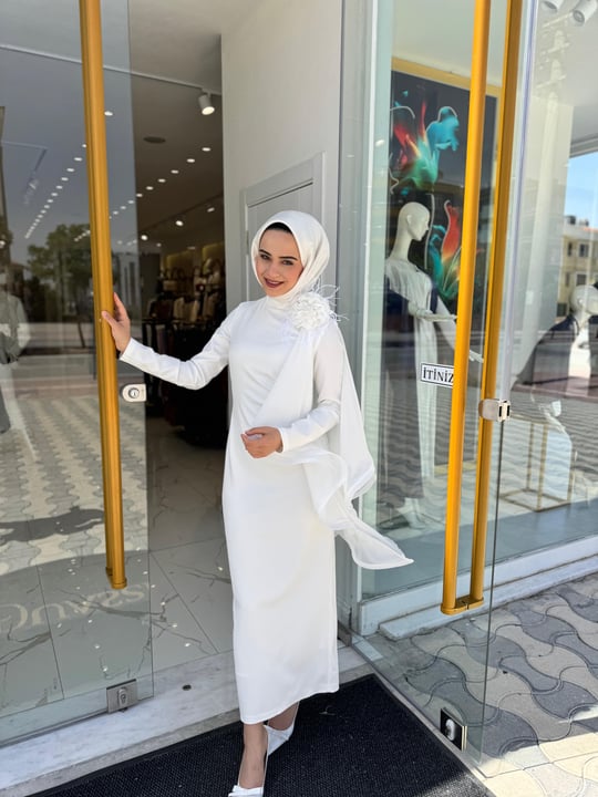 White Corner Abiye Elbise 3151 - EKRU