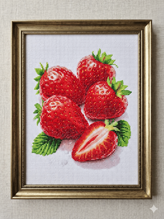 Elmas Mozaik Tablo,30x40cm Çilekler Boncuk Yapıştırma Kiti 